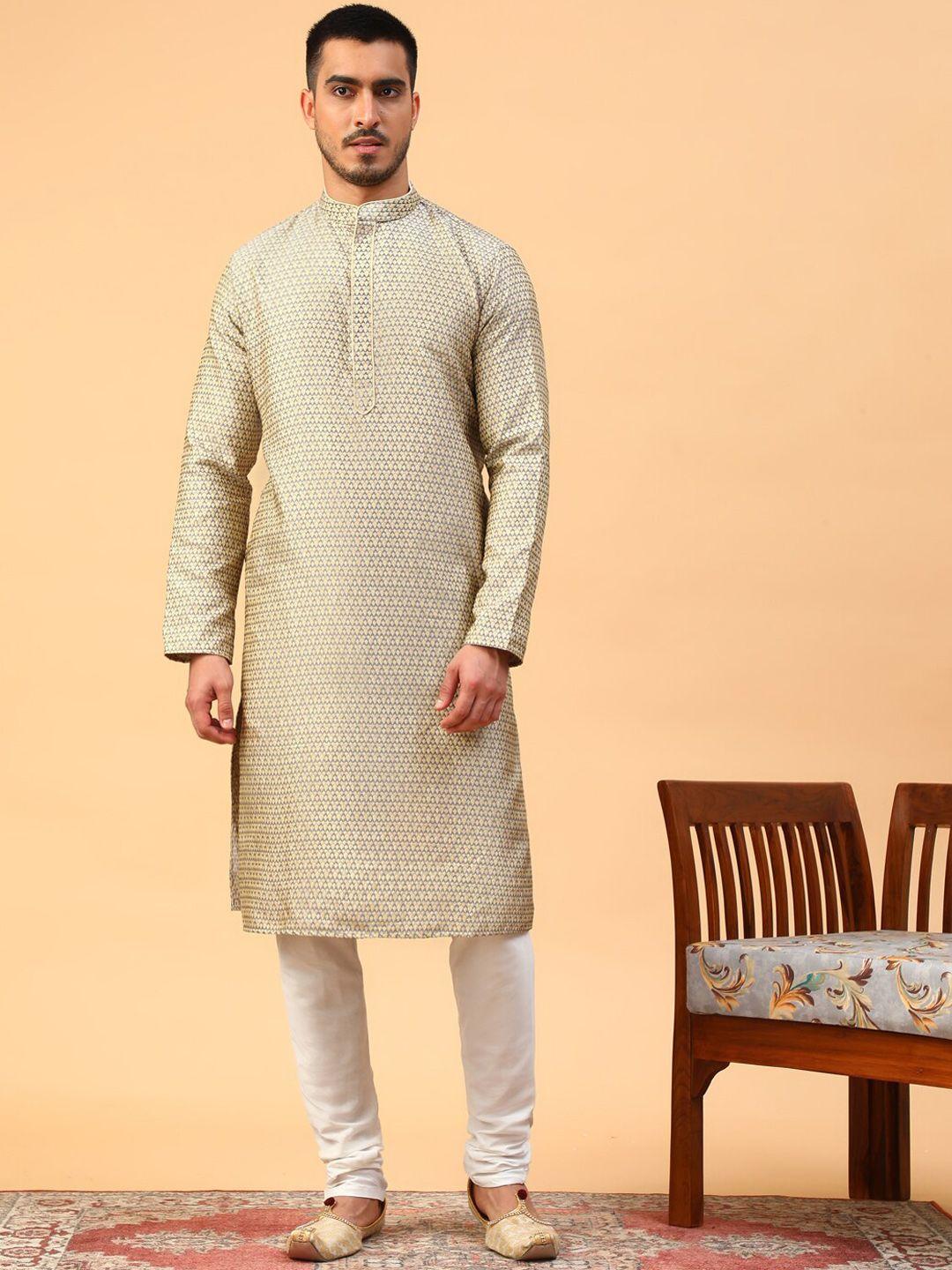 tabard men grey regular kurta with churidar