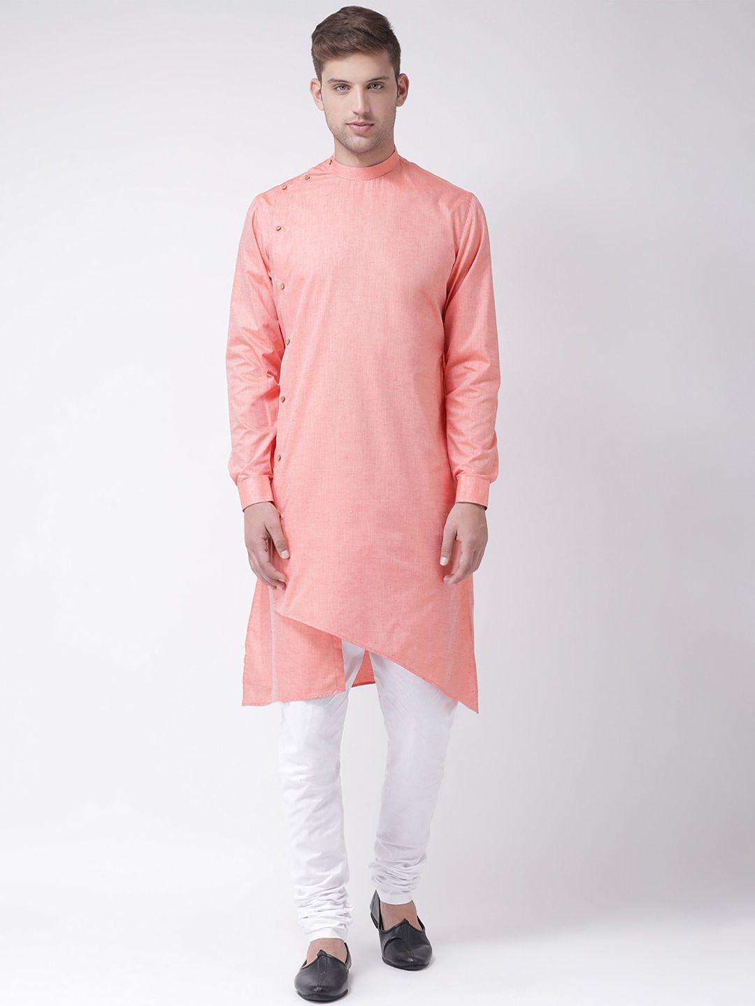 tabard men pink cotton plain kurta with churidar