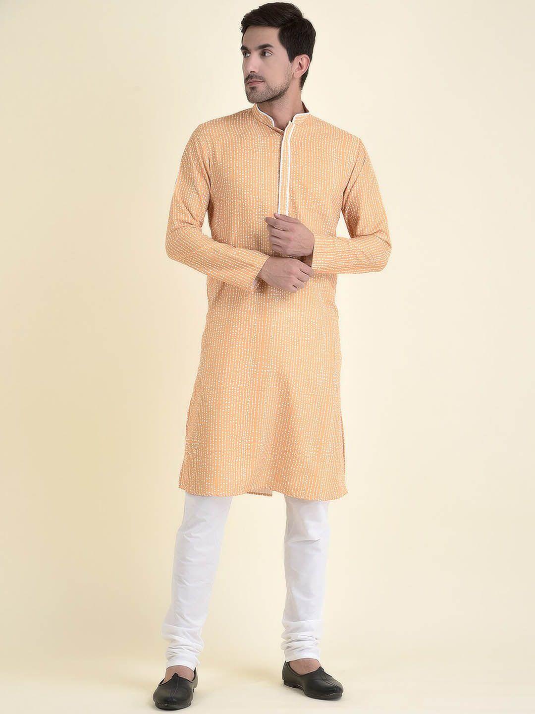 tabard men yellow printed cotton kurta