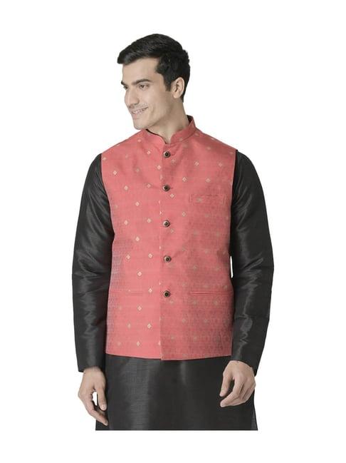 tabard red regular fit sleeveless nehru jacket