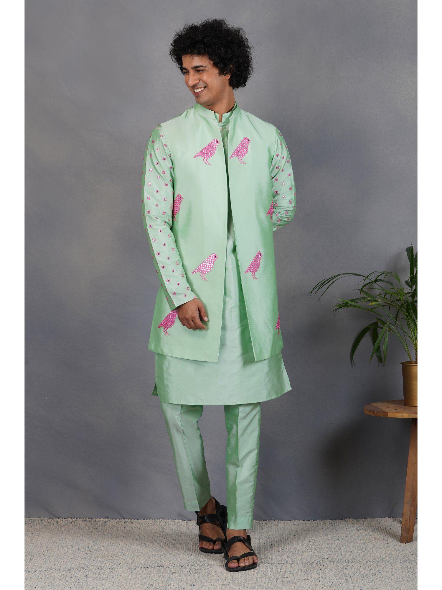 tabir silk & foil mirror nehru jacket set (set of 3)