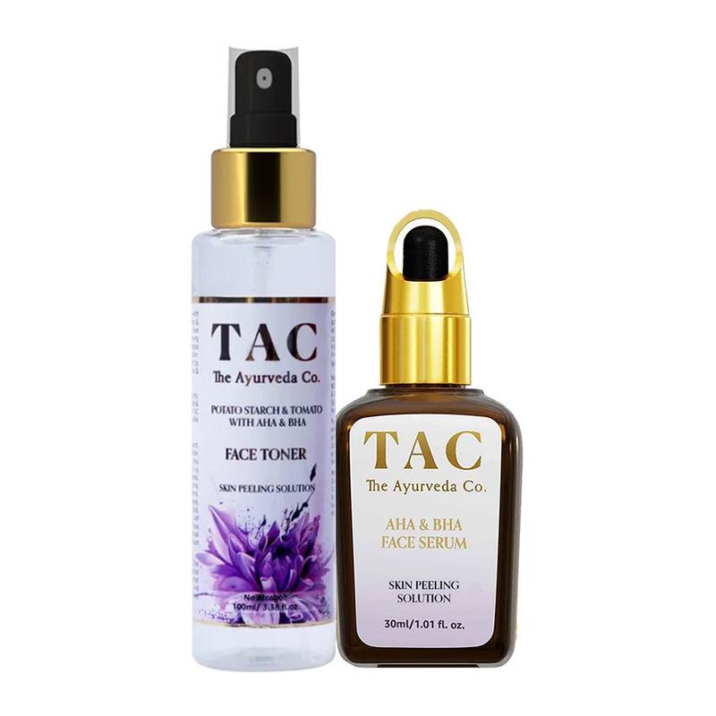tac - the ayurveda co. aha & bha face serum & toner for glowing skin with potato starch