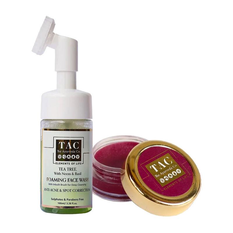 tac - the ayurveda co. beetroot lip balm for dark & chapped lips with tea tree anti acne facewash