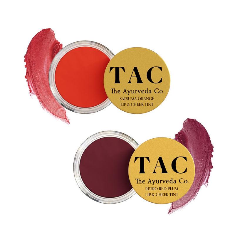 tac - the ayurveda co. combo of satsuma orange and retro red plum lip & cheek tint