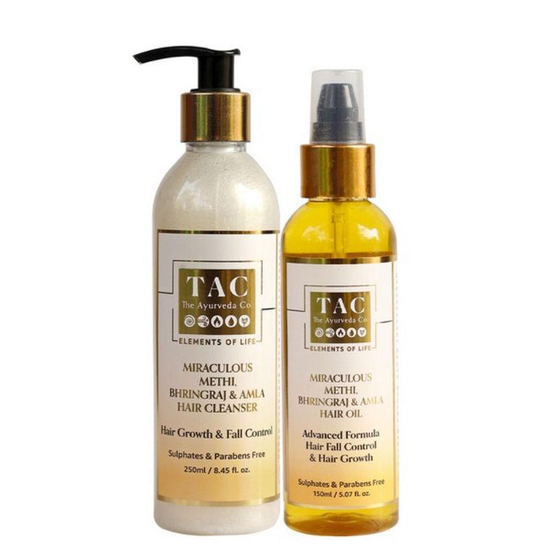 tac - the ayurveda co. methi bhringraj amla shampoo & hair oil for hair fall