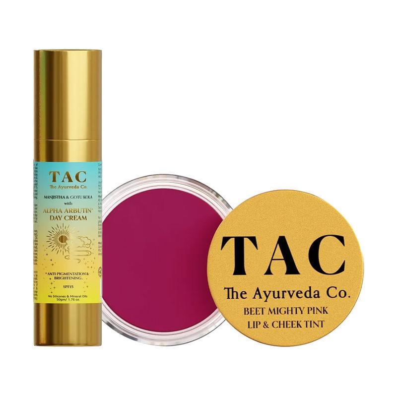 tac - the ayurveda co. oil free face moisturizer day cream with spf 15 & beetroot lip and cheek tint