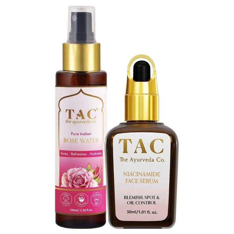 tac - the ayurveda co. rose water toner & niacinamide face serum for acne and blemishes