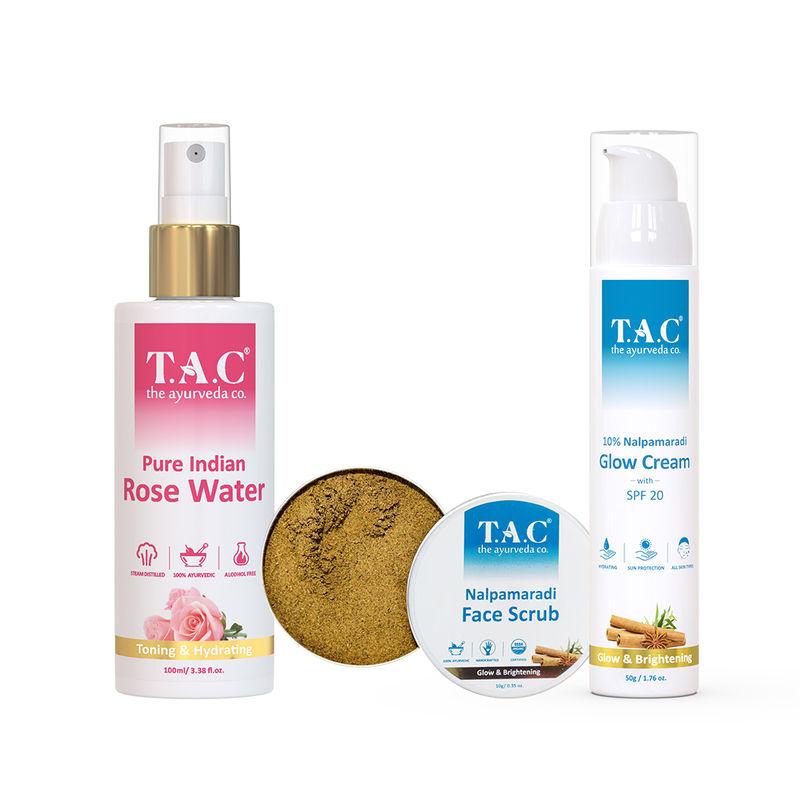 tac - the ayurveda co. rose water toner, face scrub & spf 15 oil free face moisturizing day cream
