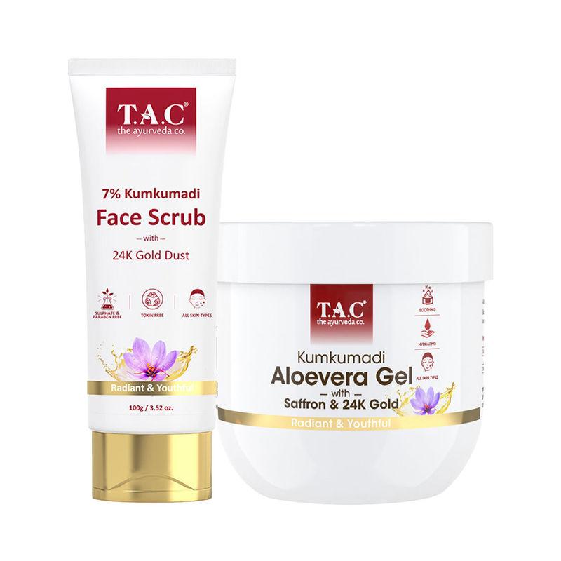 tac - the ayurveda co. 7% kumkumadi face scrub & aloevera gel for radiant skin