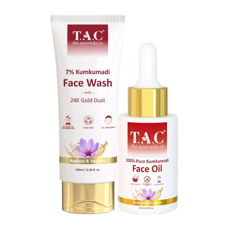 tac - the ayurveda co. 7% kumkumadi face wash and face oil