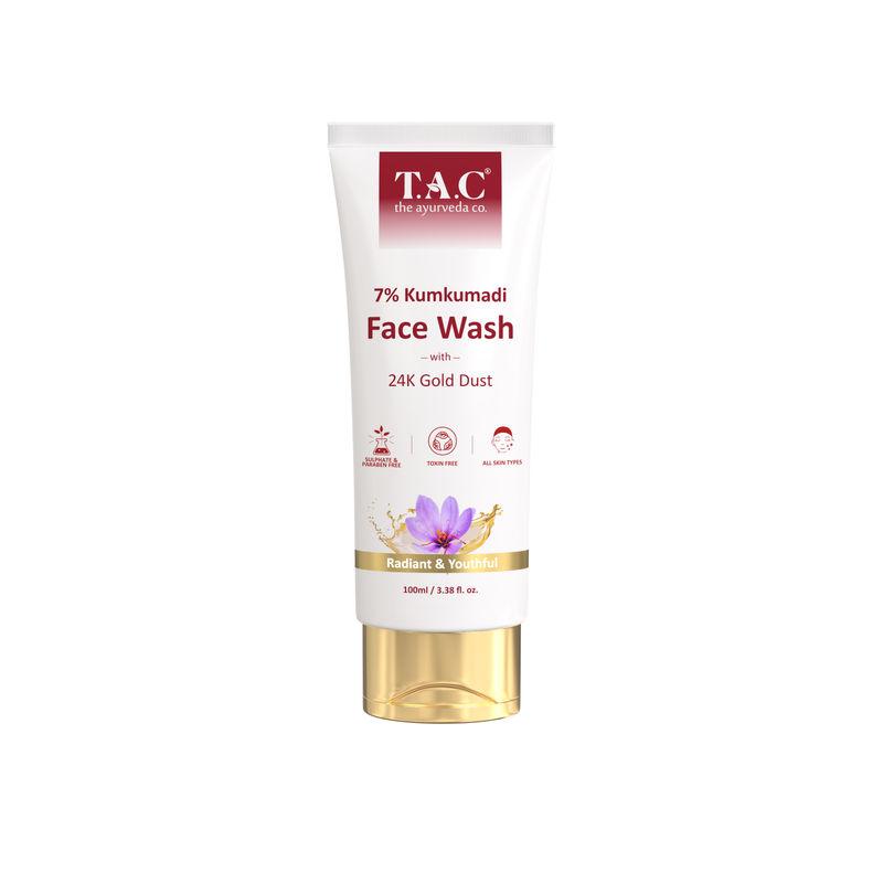 tac - the ayurveda co. 7% kumkumadi face wash with 24k gold dust & saffron for glowing skin