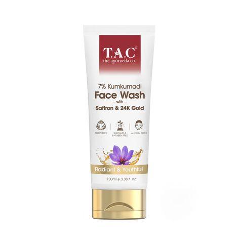 tac - the ayurveda co. 7% kumkumadi face wash with saffron & 24k gold dust for radiant & youthful skin, 100ml