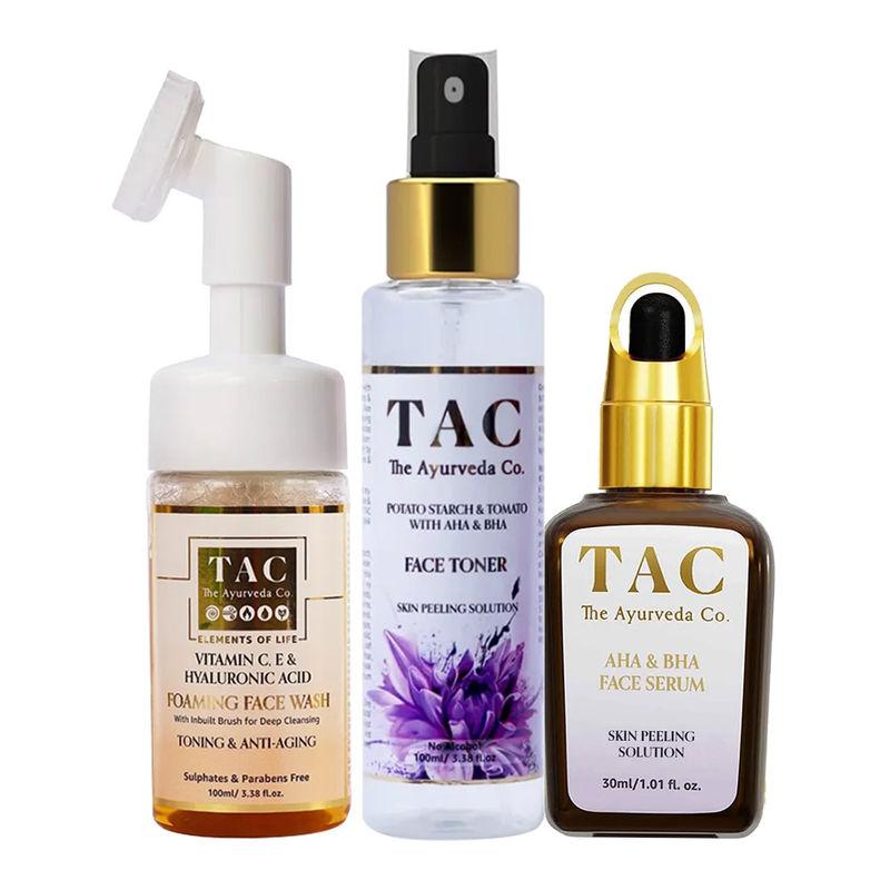 tac - the ayurveda co. aha bha face serum, toner & vitamin c foaming face wash for skin brightening