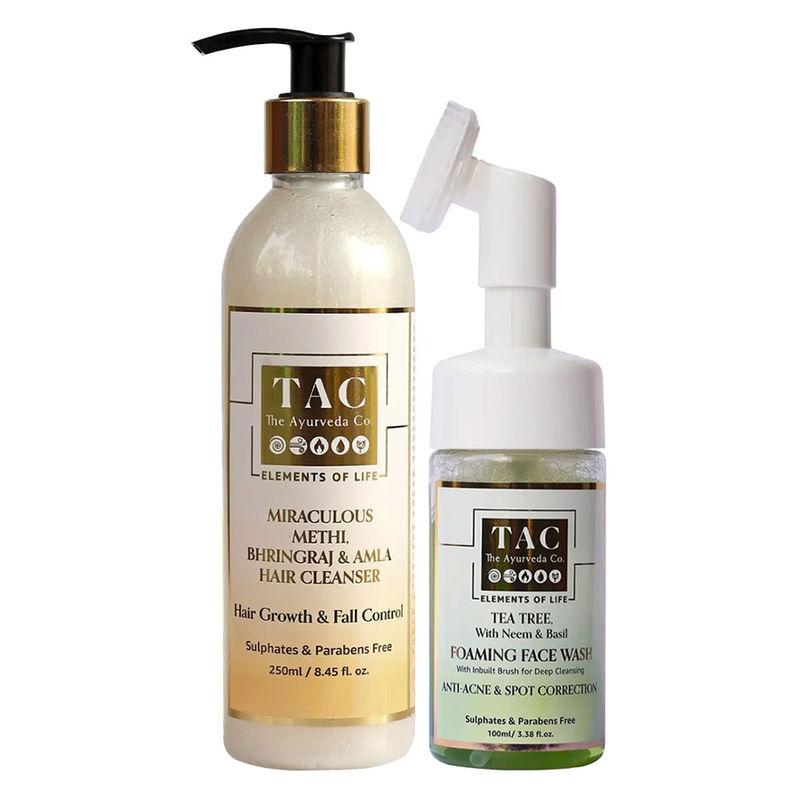 tac - the ayurveda co. anti acne face wash with tea tree & methi bhringraj amla shampoo hair growth