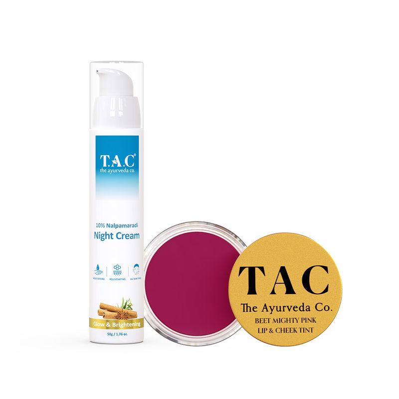 tac - the ayurveda co. anti aging cream for wrinkles & beet lip and cheek tint,shea butter lip stain