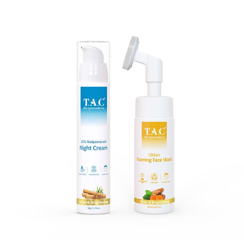 tac - the ayurveda co. anti aging night cream & ubtan foaming face wash with natural retinol|saffron