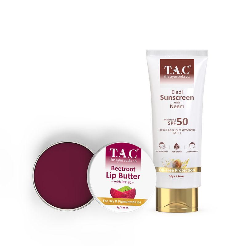 tac - the ayurveda co. beetroot lip balm for dark lips with spf 50 sunscreen uva uvb sun protection