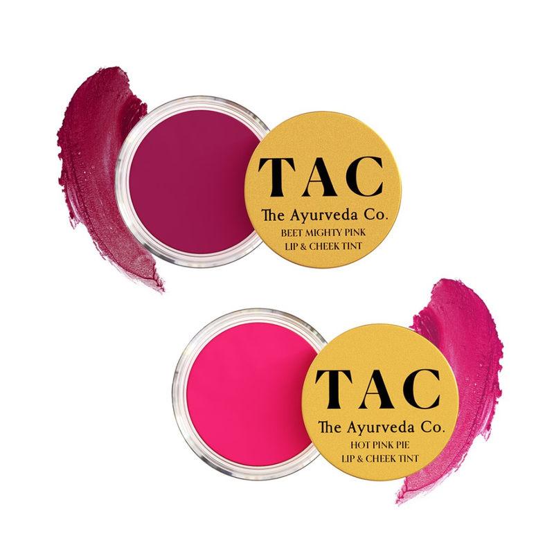 tac - the ayurveda co. combo of beet mighty pink and hot pink pie lip and cheek tint