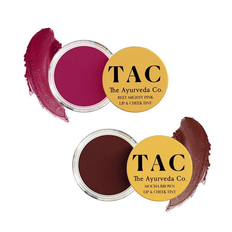 tac - the ayurveda co. combo of beet mighty pink and mocha brown lip & cheek tint