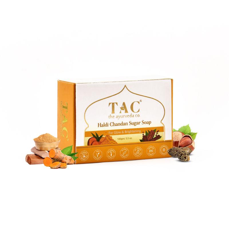 tac - the ayurveda co. haldi chandan bath soap with turmeric & sandalwood for tan removal (pack of 3)