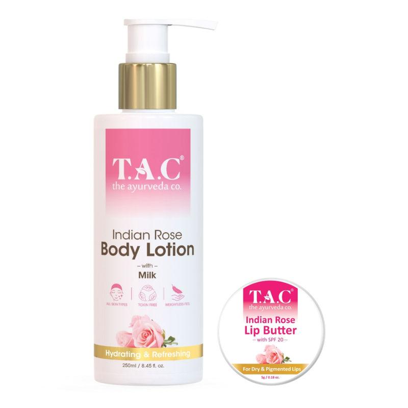 tac - the ayurveda co. indian rose lip butter and body lotion