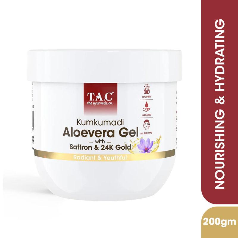 tac - the ayurveda co. kumkumadi aloe vera gel with 24k gold flakes, safffron, for hydration