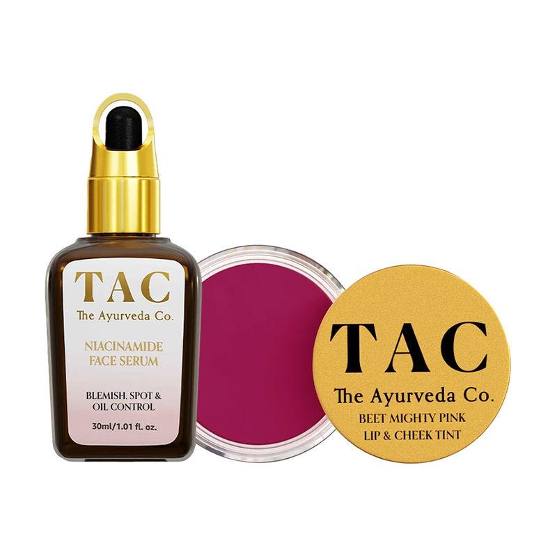 tac - the ayurveda co. niacinamide face serum & beetroot lip and cheek tint|shea butter lip stain