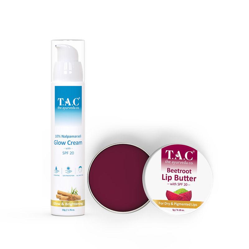 tac - the ayurveda co. oil free day cream with spf 15 & beetroot lip balm for dark & chapped lips