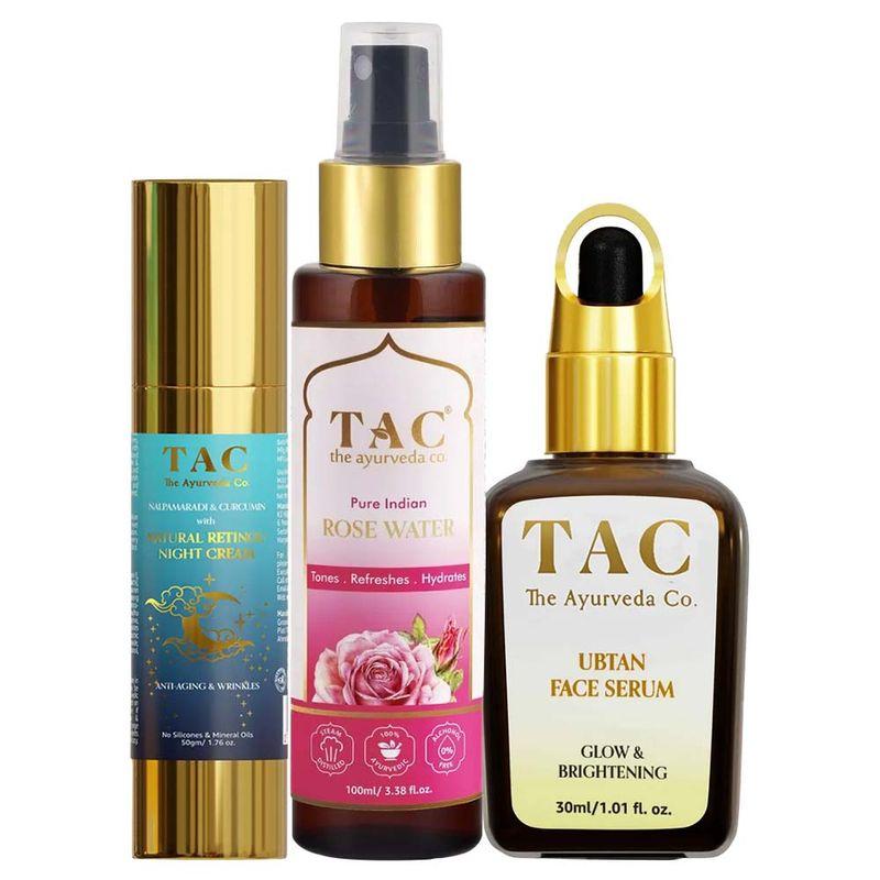 tac - the ayurveda co. rose water toner, ubtan face serum & anti aging night cream , natural retinol