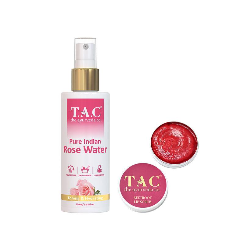 tac - the ayurveda co. rose water toner & beetroot lip scrub for hydrated face and lips