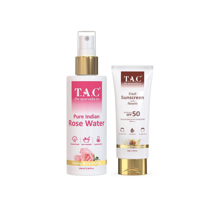 tac - the ayurveda co. rose water toner & spf 50 sunscreen with eladi & triphla