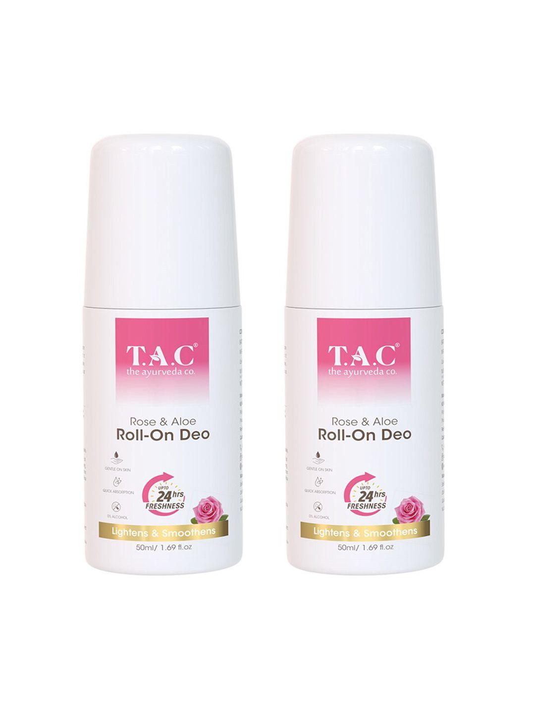 tac - the ayurveda co. set of 2 rose & aloe roll on deodorants - 50 ml each
