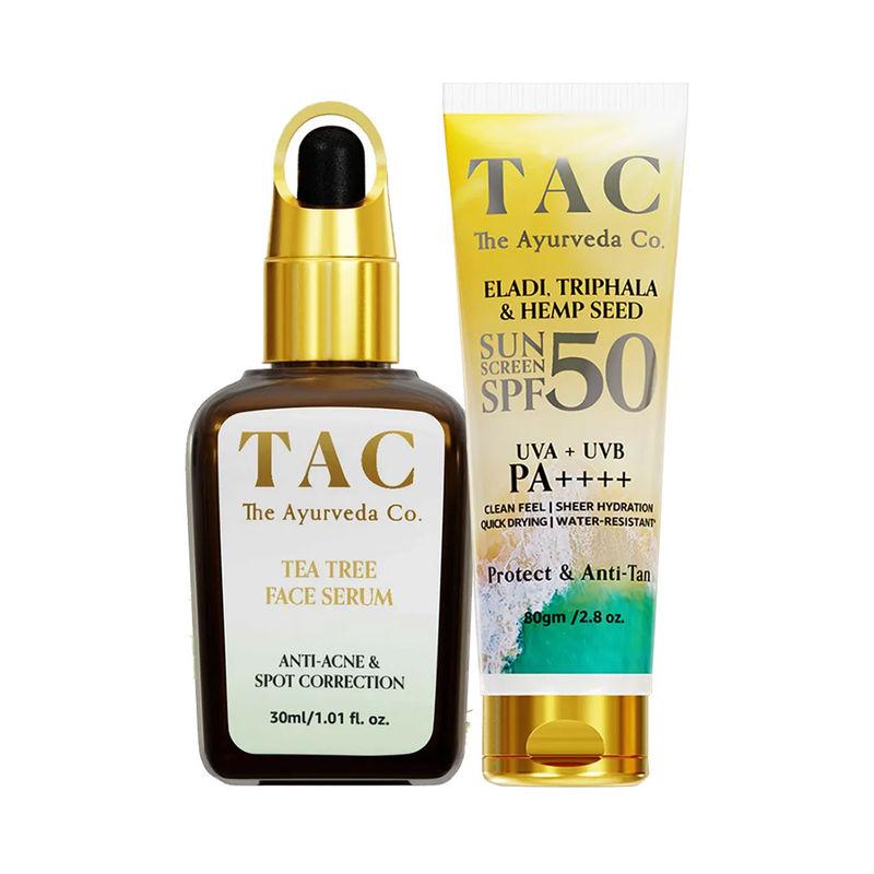 tac - the ayurveda co. spf 50 sunscreen uva uvb sun protection & tea tree anti acne foaming facewash