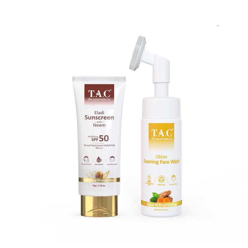 tac - the ayurveda co. spf 50 sunscreen uva uvb sun protection & ubtan facewash for glowing skin