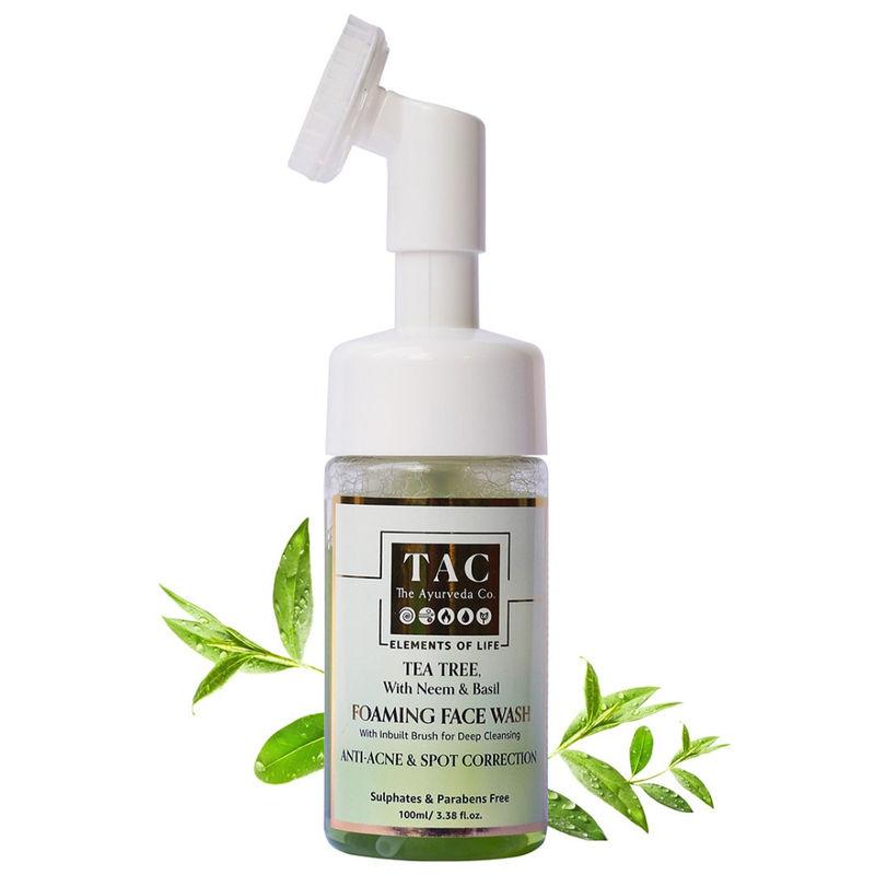 tac - the ayurveda co. tea tree foaming face wash for acne prone skin with neem for men & women