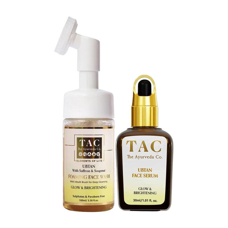 tac - the ayurveda co. ubtan face serum & foaming face wash with saffron soapnut for glowing skin