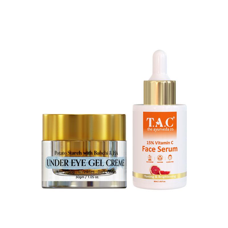 tac - the ayurveda co. under eye cream with bakuchi oil & vitamin c face serum with hyaluronic acid