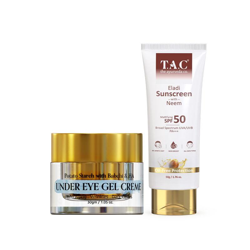 tac - the ayurveda co. under eye cream with retinol & bakuchi oil & spf 50 sunscreen uva uvb protect