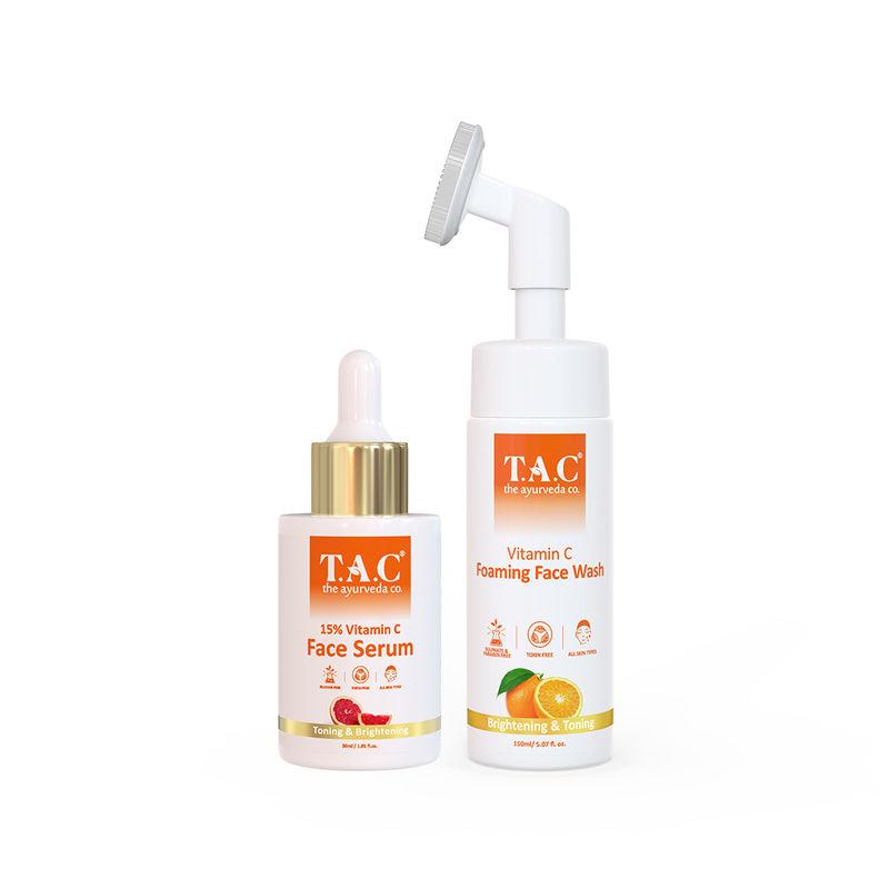 tac - the ayurveda co. vitamin c face serum & foaming face wash for anti-aging with hyaluronic acid