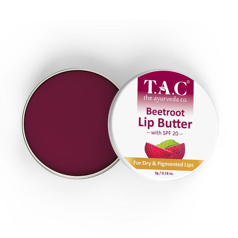 tac-the ayurveda co. beetroot lip butter with spf 20 for dry & pigmented lips
