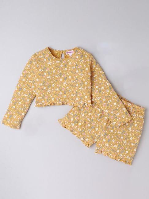 taffy kids yellow & green floral print full sleeves top set