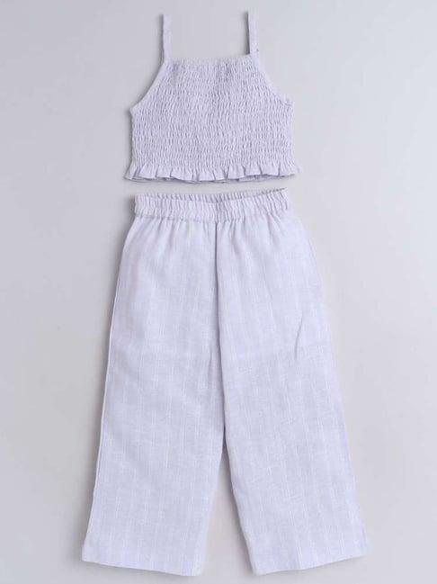 taffykids purple linen textured pattern top set