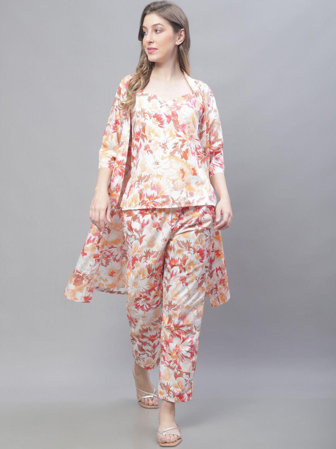 tag 7 3 piece floral printed pure cotton night suit with shrug