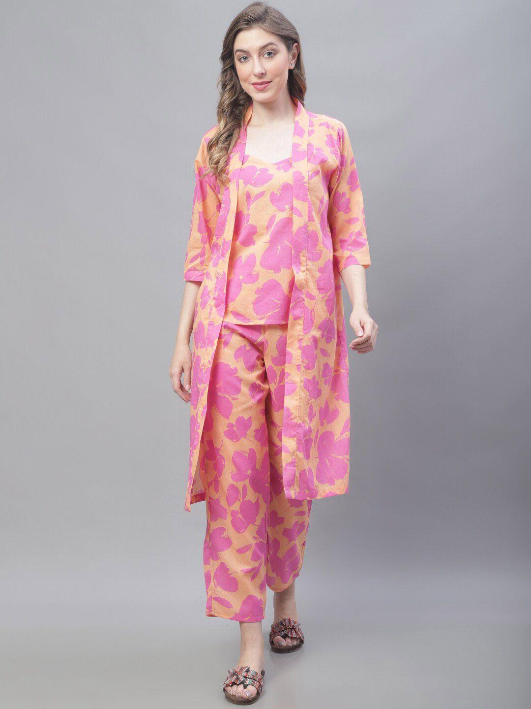 tag 7 3 piece floral printed pure cotton night suit with shrug
