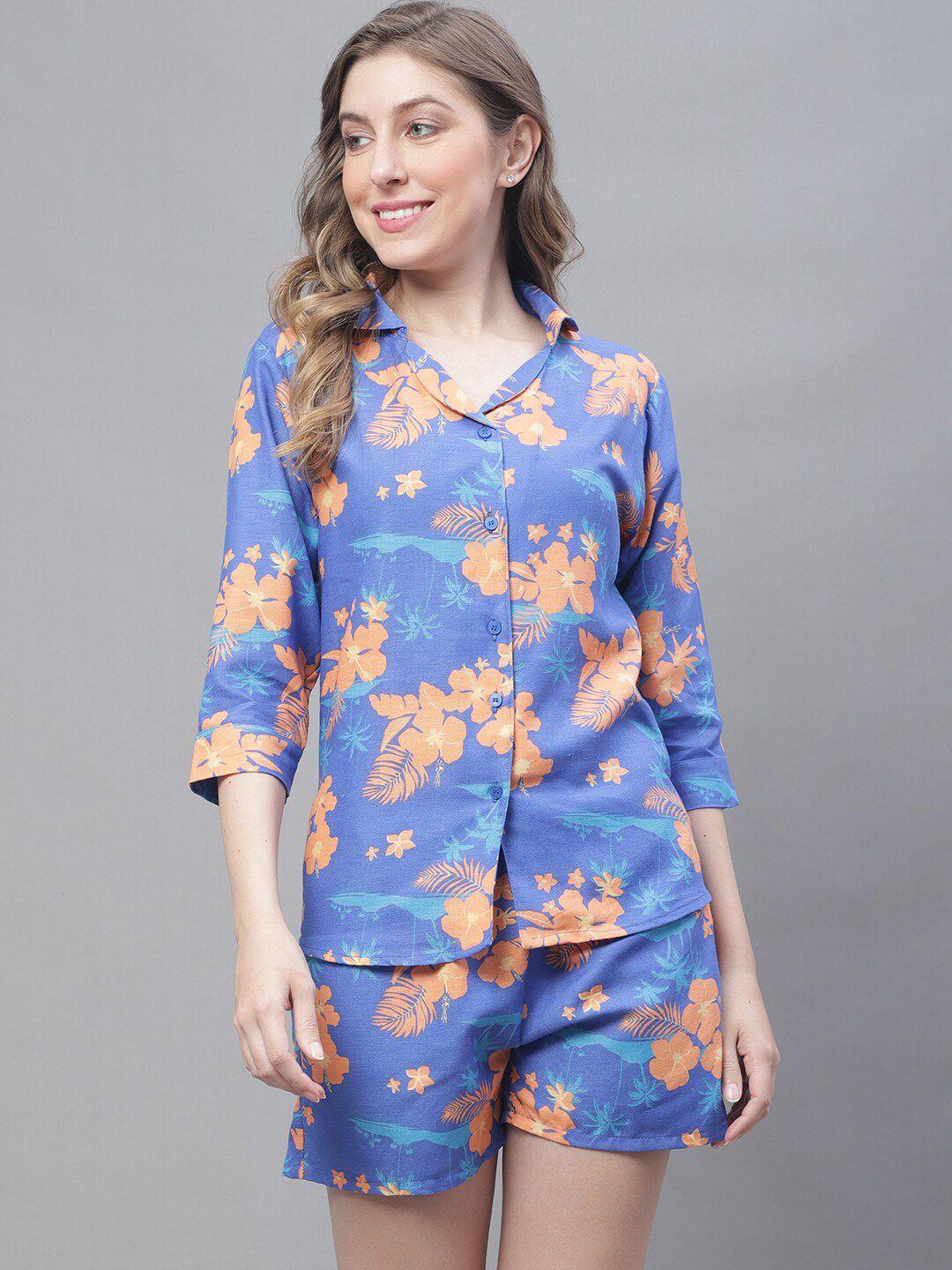 tag 7 floral printed lapel collar pure cotton night suit