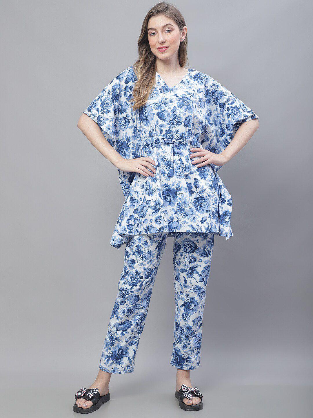 tag 7 floral printed pure cotton kaftan night suit