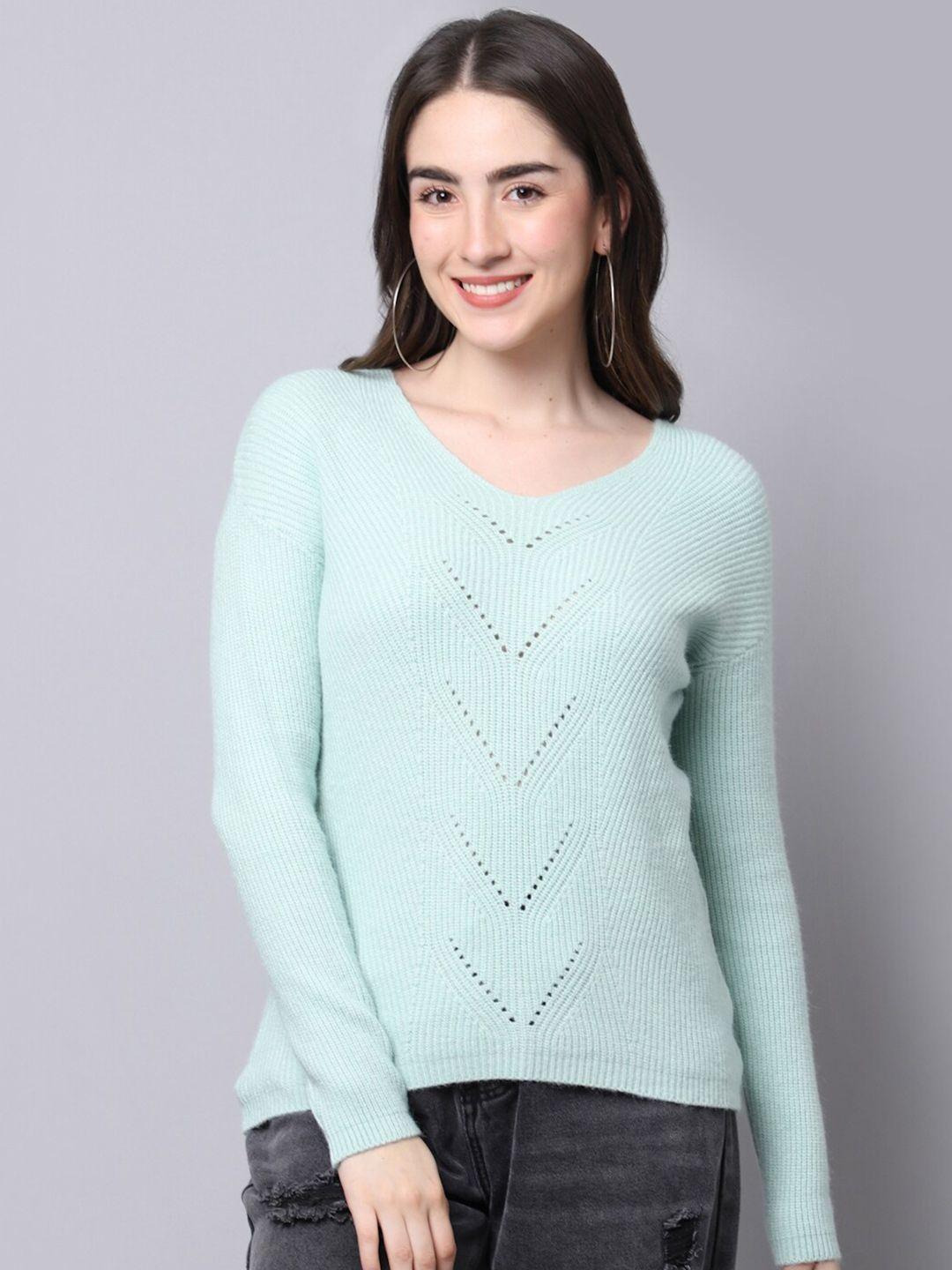 tag 7 open knit v-neck long sleeves knitted pullover sweater