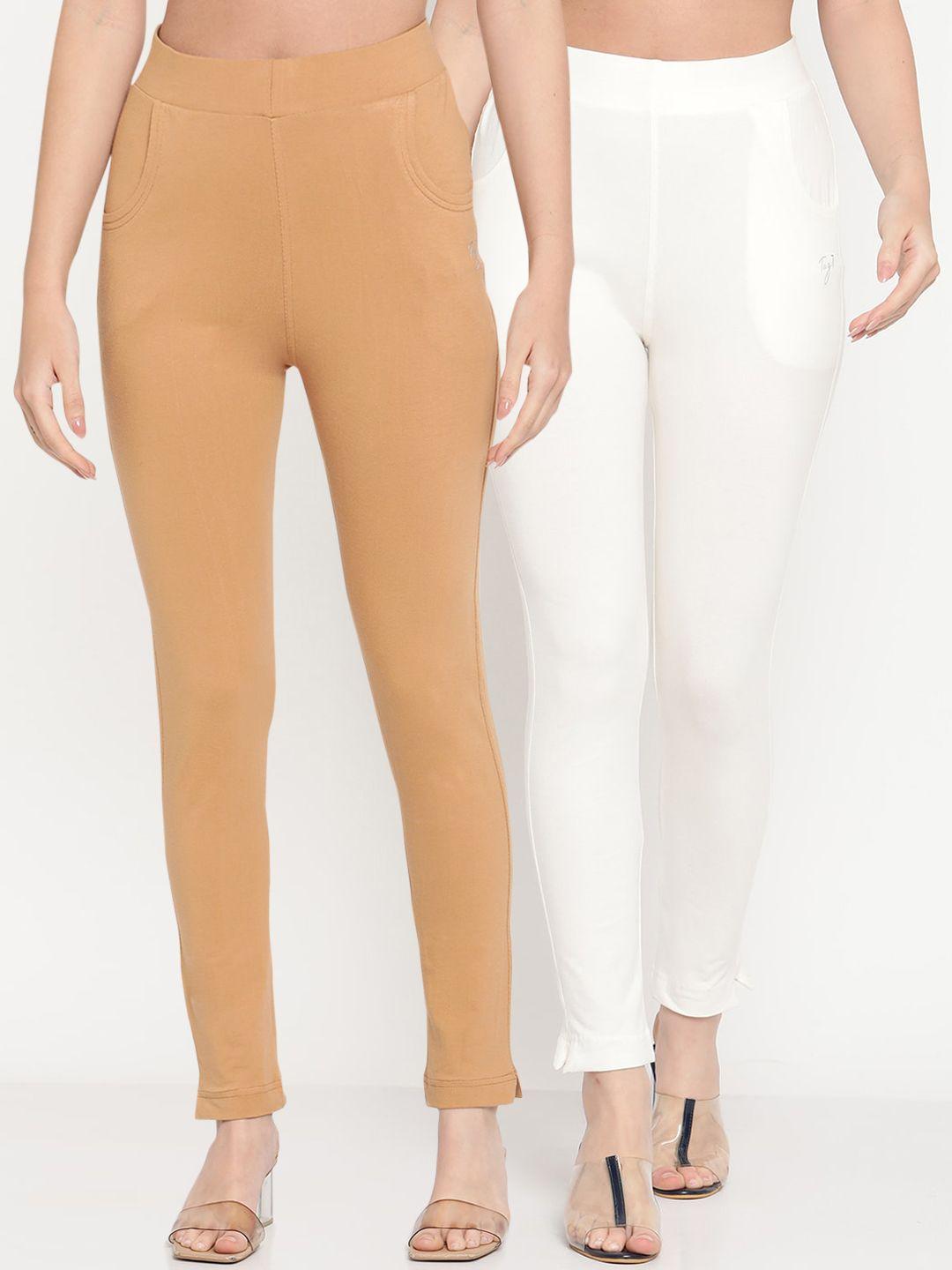 tag 7 pack of 2 off-white & beige ankle-length leggings