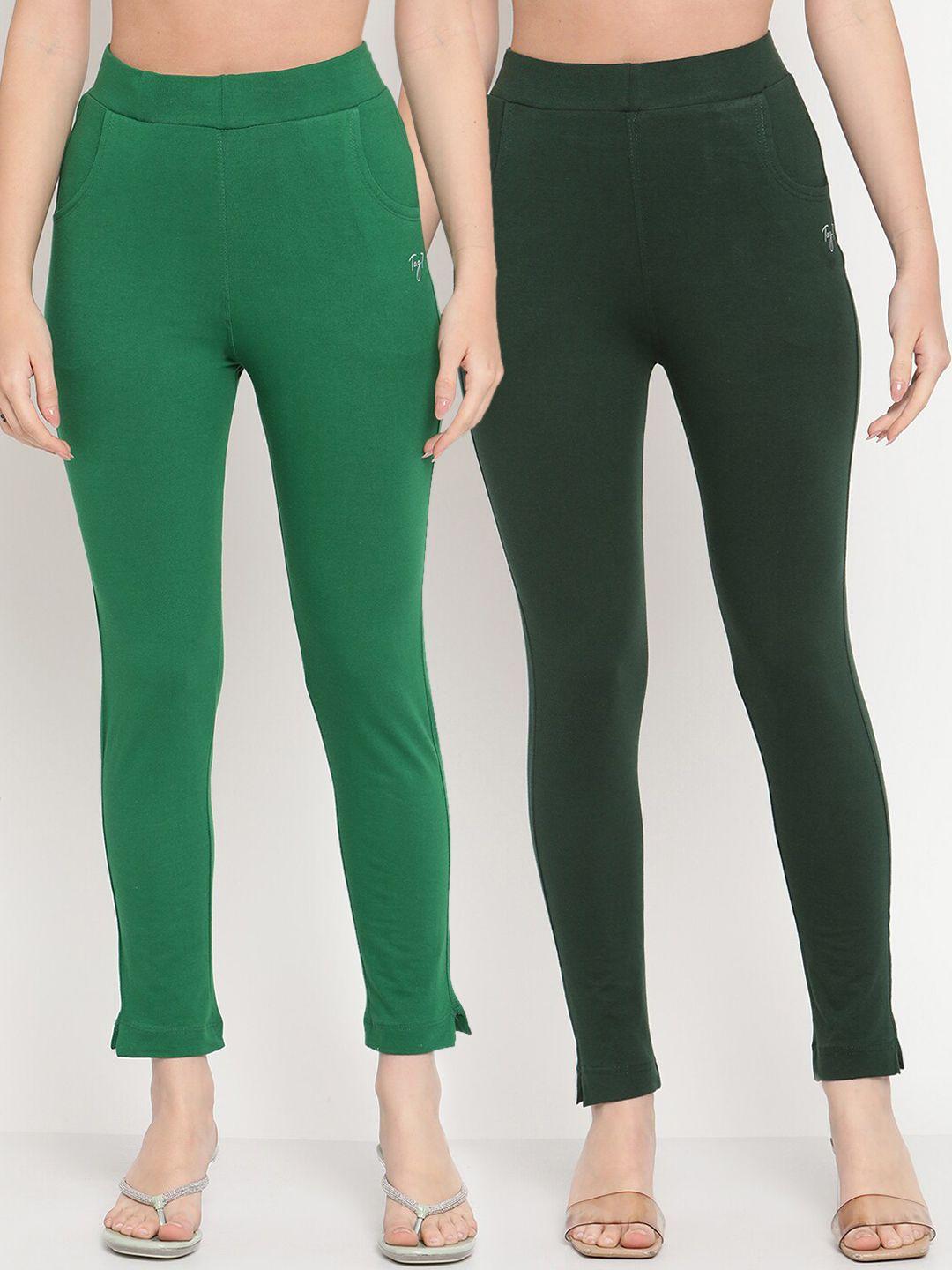 tag 7 pack of 2 olive green & green ankle-length leggings