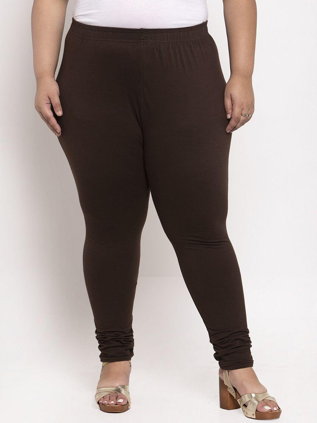 tag 7 plus women brown solid plus size ankle length leggings